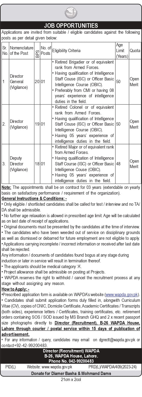 WAPDA Jobs 2024 Current Opportunities | visit www.wapda.gov.pk