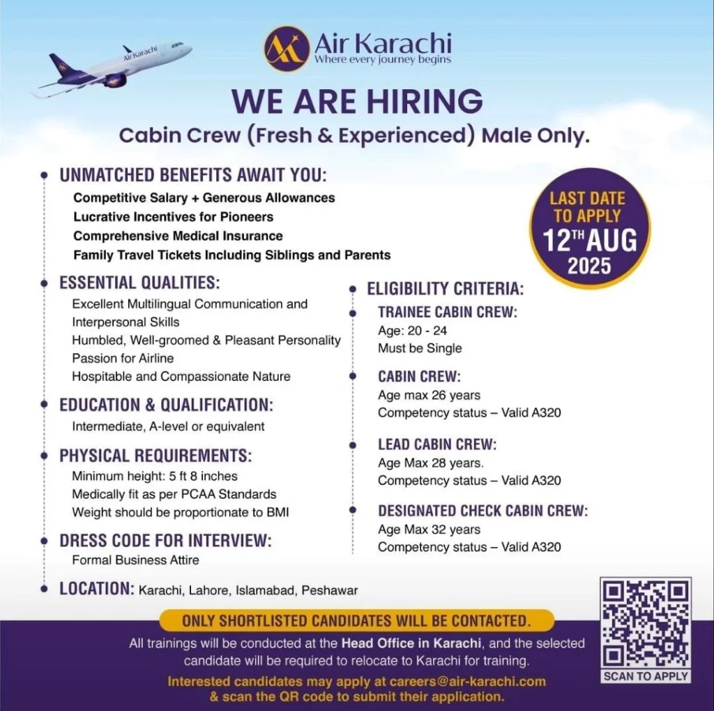 Air Karachi Cabin Crew Jobs 2025 – Apply Online