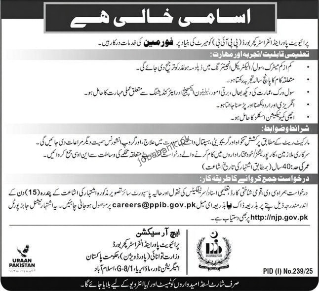 Private Power & Infrastructure Board (PPIB) Job Opportunity 2025