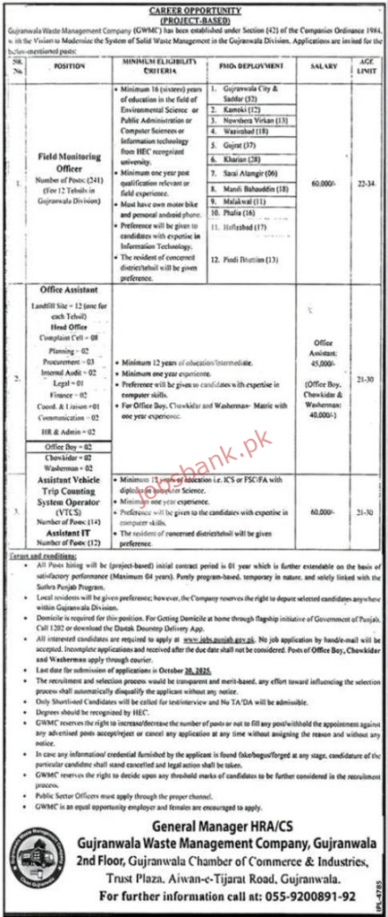 GWMC Gujranwala Waste Management Company Jobs