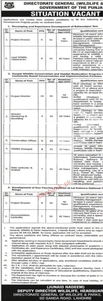 Punjab Wildlife Department Jobs 2025 Latest Advertisement